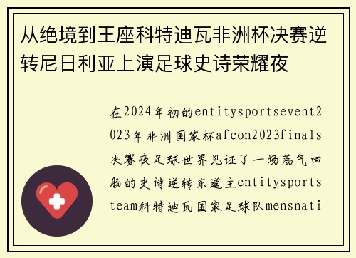 从绝境到王座科特迪瓦非洲杯决赛逆转尼日利亚上演足球史诗荣耀夜